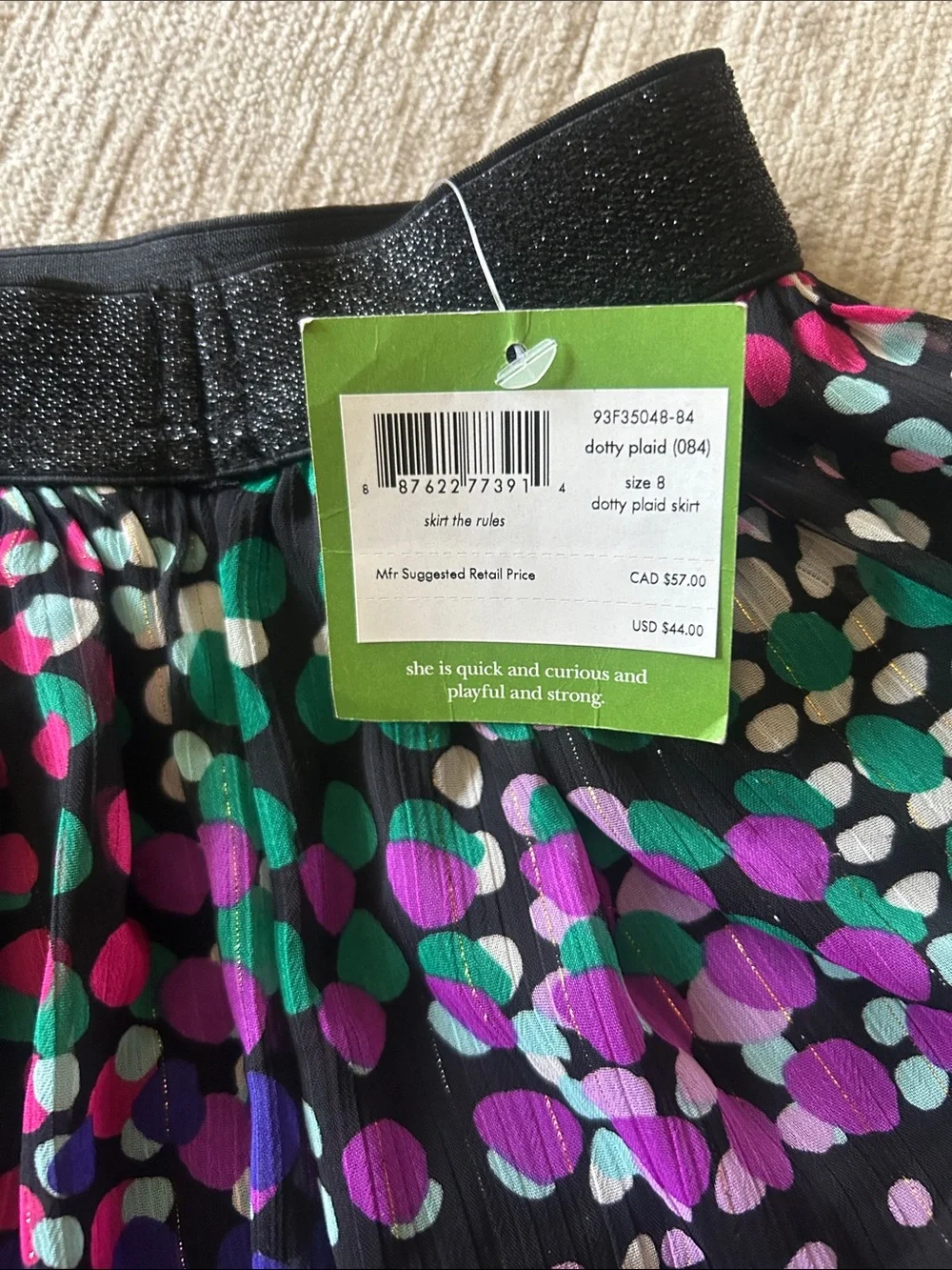 NWT Kate Spade Black Skater Skirt with Multicolor Dot Print Size 8